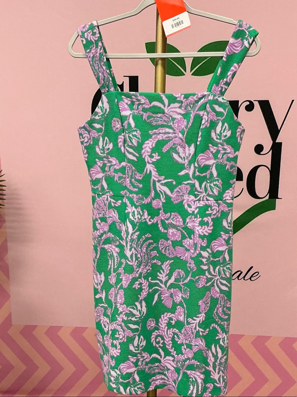 Lilly Pulitzer Green Dress with Pink Floral Print